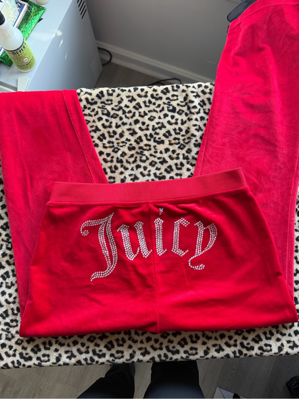Large Juicy Couture Red Velour Rhinestone 'Juicy' Logo Lounge Pants